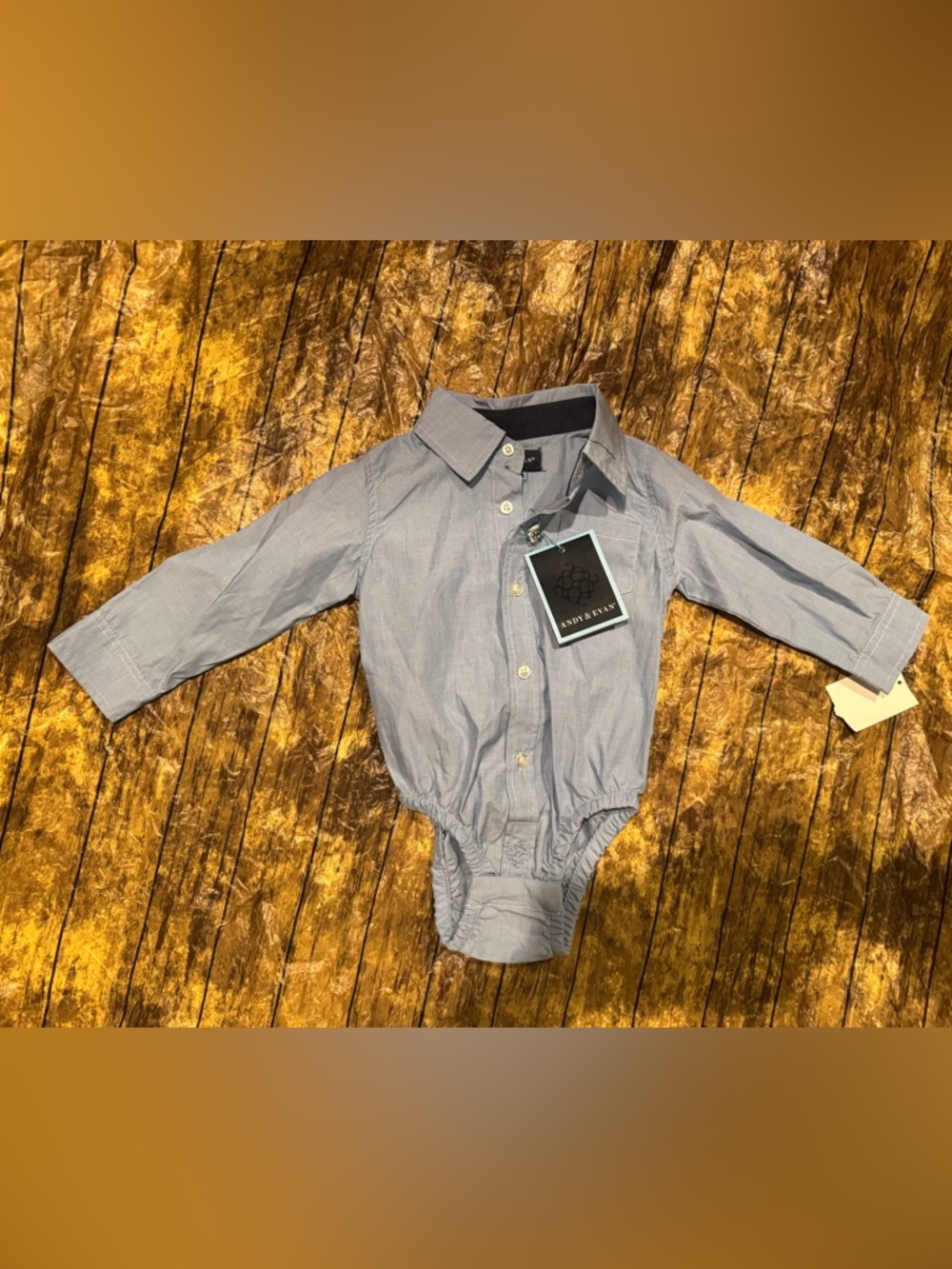 NWT Andy & Evan Baby Blue Button-Front One-Piece Bodysuit Size 9-12 Months